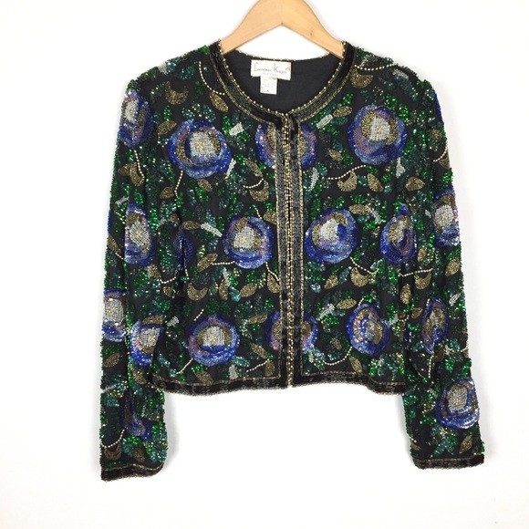 80’s Vintage beaded/sequin silk jacket - Picture 2 of 11